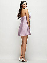 Rear View Thumbnail - Suede Rose Strapless Bell Skirt Satin Mini Dress with Oversized Bow