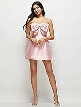 Front View Thumbnail - Ballet Pink Strapless Bell Skirt Satin Mini Dress with Oversized Bow