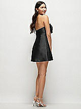 Rear View Thumbnail - Black Strapless Bell Skirt Satin Mini Dress with Oversized Bow