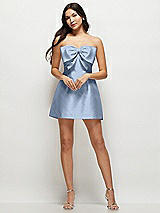 Front View Thumbnail - Cloudy Strapless Bell Skirt Satin Mini Dress with Oversized Bow