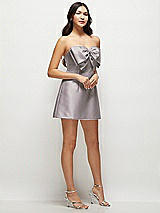 Side View Thumbnail - Cashmere Gray Strapless Bell Skirt Satin Mini Dress with Oversized Bow