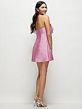 Rear View Thumbnail - Powder Pink Strapless Bell Skirt Satin Mini Dress with Oversized Bow