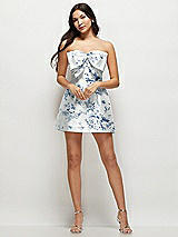 Front View Thumbnail - Cottage Rose Larkspur Strapless Bell Skirt Floral Satin Mini Dress with Oversized Bow