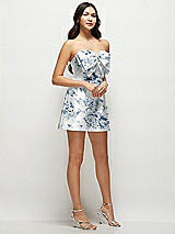 Side View Thumbnail - Cottage Rose Larkspur Strapless Bell Skirt Floral Satin Mini Dress with Oversized Bow