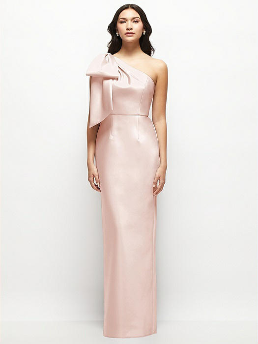 Oversized Bow One-Shoulder Satin Column Maxi Dress