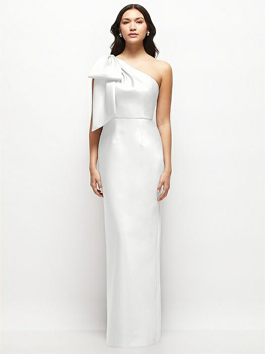 Oversized Bow One-Shoulder Satin Column Maxi Dress