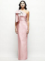 Front View Thumbnail - Ballet Pink Oversized Bow One-Shoulder Satin Column Maxi Dress