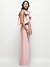 Side View Thumbnail - Ballet Pink Oversized Bow One-Shoulder Satin Column Maxi Dress