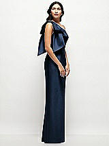Side View Thumbnail - Midnight Navy Oversized Bow One-Shoulder Satin Column Maxi Dress
