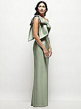 Side View Thumbnail - Sage Oversized Bow One-Shoulder Satin Column Maxi Dress