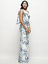 Side View Thumbnail - Cottage Rose Larkspur Oversized Bow One-Shoulder Floral Satin Column Maxi Dress