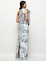 Rear View Thumbnail - Cottage Rose Larkspur Oversized Bow One-Shoulder Floral Satin Column Maxi Dress