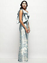 Side View Thumbnail - Porcelain Blue Seraphina Floral Oversized Bow One-Shoulder Floral Satin Column Maxi Dress