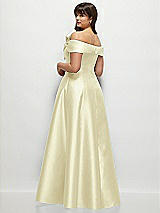 Alt View 2 Thumbnail - Butter Yellow Asymmetrical Bow Off-Shoulder Satin Gown with Ballroom Skirt