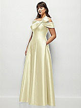 Alt View 3 Thumbnail - Butter Yellow Asymmetrical Bow Off-Shoulder Satin Gown with Ballroom Skirt