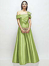 Front View Thumbnail - Mojito Asymmetrical Bow Off-Shoulder Satin Gown with Ballroom Skirt