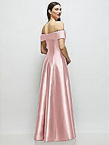 Rear View Thumbnail - Ballet Pink Asymmetrical Bow Off-Shoulder Satin Gown with Ballroom Skirt