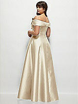 Alt View 2 Thumbnail - Champagne Asymmetrical Bow Off-Shoulder Satin Gown with Ballroom Skirt
