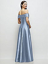 Rear View Thumbnail - Cloudy Asymmetrical Bow Off-Shoulder Satin Gown with Ballroom Skirt