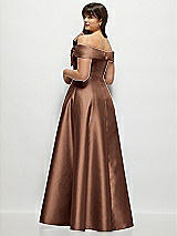 Alt View 2 Thumbnail - Cognac Asymmetrical Bow Off-Shoulder Satin Gown with Ballroom Skirt