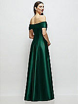 Rear View Thumbnail - Hunter Green Asymmetrical Bow Off-Shoulder Satin Gown with Ballroom Skirt