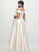 Alt View 2 Thumbnail - Ivory Asymmetrical Bow Off-Shoulder Satin Gown with Ballroom Skirt