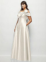 Alt View 3 Thumbnail - Ivory Asymmetrical Bow Off-Shoulder Satin Gown with Ballroom Skirt
