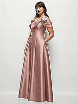 Alt View 3 Thumbnail - Neu Nude Asymmetrical Bow Off-Shoulder Satin Gown with Ballroom Skirt