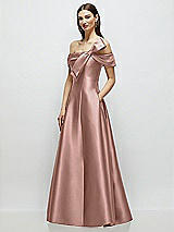 Side View Thumbnail - Neu Nude Asymmetrical Bow Off-Shoulder Satin Gown with Ballroom Skirt