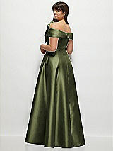 Alt View 2 Thumbnail - Olive Green Asymmetrical Bow Off-Shoulder Satin Gown with Ballroom Skirt