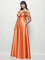 Alt View 3 Thumbnail - Portofino Orange Asymmetrical Bow Off-Shoulder Satin Gown with Ballroom Skirt