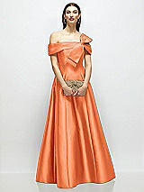 Front View Thumbnail - Portofino Orange Asymmetrical Bow Off-Shoulder Satin Gown with Ballroom Skirt