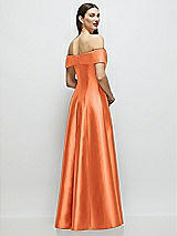 Rear View Thumbnail - Portofino Orange Asymmetrical Bow Off-Shoulder Satin Gown with Ballroom Skirt