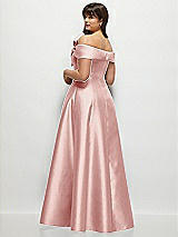 Alt View 2 Thumbnail - Rose Asymmetrical Bow Off-Shoulder Satin Gown with Ballroom Skirt