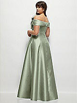 Alt View 2 Thumbnail - Sage Asymmetrical Bow Off-Shoulder Satin Gown with Ballroom Skirt