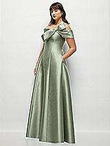 Alt View 3 Thumbnail - Sage Asymmetrical Bow Off-Shoulder Satin Gown with Ballroom Skirt