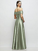 Rear View Thumbnail - Sage Asymmetrical Bow Off-Shoulder Satin Gown with Ballroom Skirt