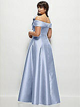 Alt View 2 Thumbnail - Sky Blue Asymmetrical Bow Off-Shoulder Satin Gown with Ballroom Skirt