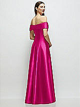 Rear View Thumbnail - Think Pink Asymmetrical Bow Off-Shoulder Satin Gown with Ballroom Skirt