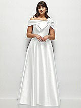 Alt View 1 Thumbnail - White Asymmetrical Bow Off-Shoulder Satin Gown with Ballroom Skirt