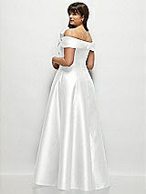 Alt View 2 Thumbnail - White Asymmetrical Bow Off-Shoulder Satin Gown with Ballroom Skirt