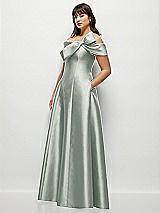 Alt View 3 Thumbnail - Willow Green Asymmetrical Bow Off-Shoulder Satin Gown with Ballroom Skirt