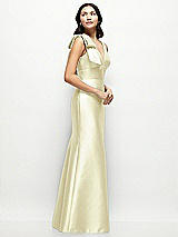Side View Thumbnail - Butter Yellow Deep V-back Satin Trumpet Dress with Cascading Bow at One Shoulder