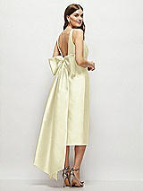 Rear View Thumbnail - Butter Yellow Scoop Neck Corset Satin Midi Dress with Floor-Length Bow Tails