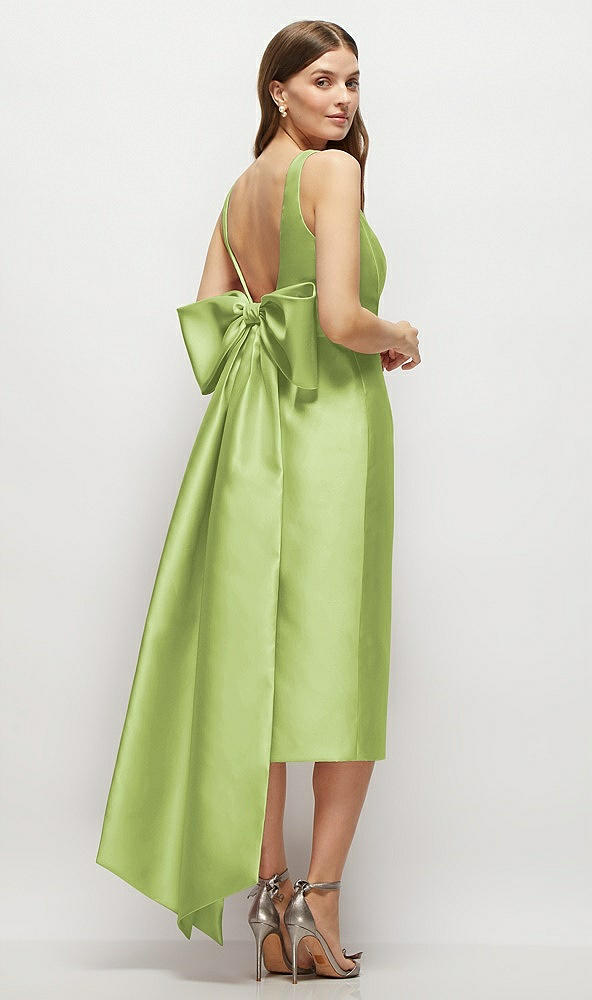 Back View - Mojito Scoop Neck Corset Satin Midi Dress with Floor-Length Bow Tails
