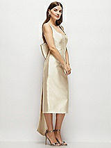 Side View Thumbnail - Champagne Scoop Neck Corset Satin Midi Dress with Floor-Length Bow Tails