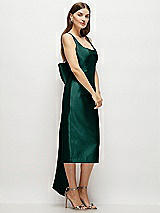 Side View Thumbnail - Evergreen Scoop Neck Corset Satin Midi Dress with Floor-Length Bow Tails
