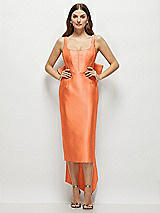 Front View Thumbnail - Portofino Orange Scoop Neck Corset Satin Midi Dress with Floor-Length Bow Tails