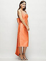 Side View Thumbnail - Portofino Orange Scoop Neck Corset Satin Midi Dress with Floor-Length Bow Tails