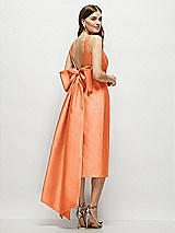 Rear View Thumbnail - Portofino Orange Scoop Neck Corset Satin Midi Dress with Floor-Length Bow Tails